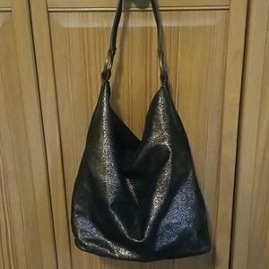Italian leather hobo bag. Unique glittery leather